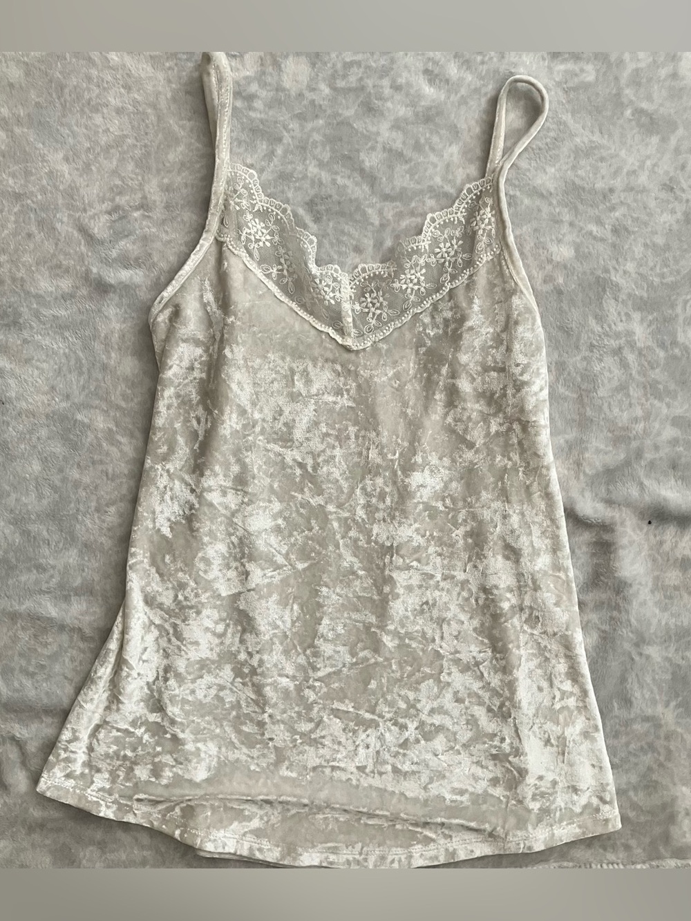 No Boundaries Velvet Lace Cami Top Off White Silver XS
